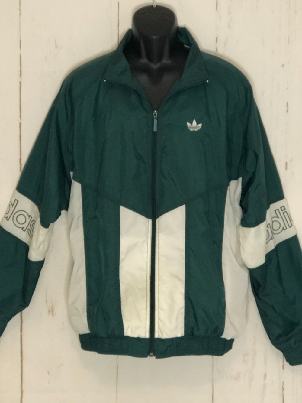 Vintage Adidas Original Green White Trefoil Nylon Track Suit Large 90s Logo - Picture 3 of 11
